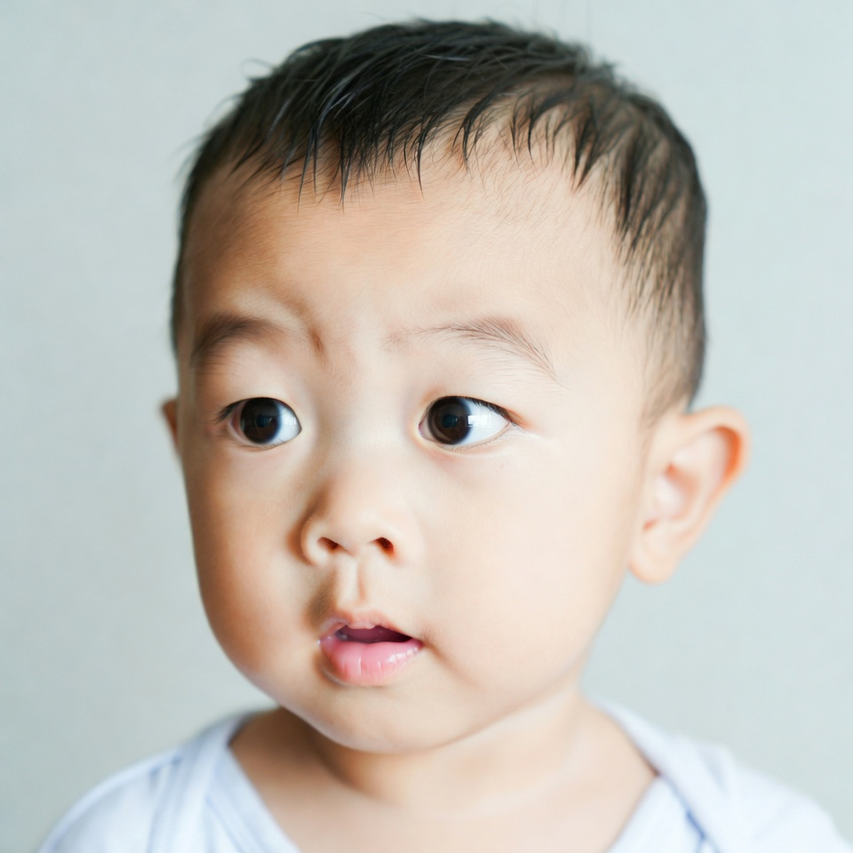 Asian baby boy with surprised expression Asian baby boy with surprised expression