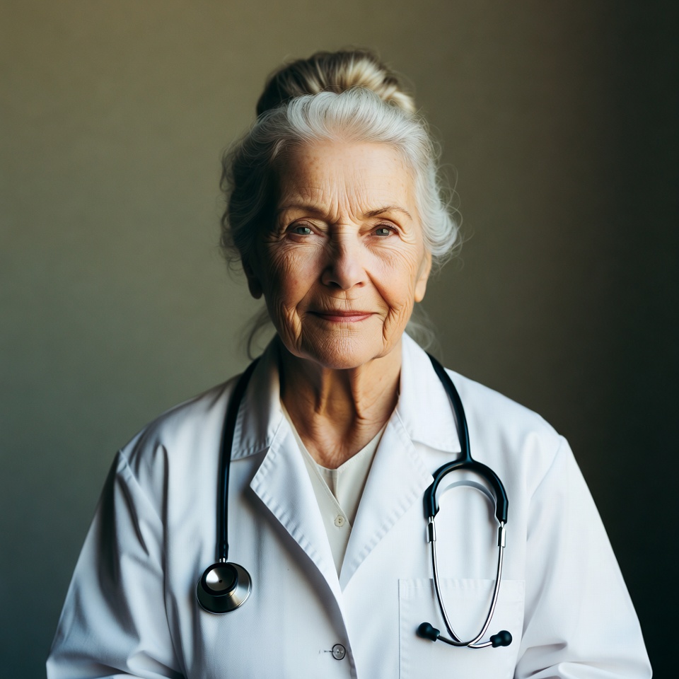 Elderly woman doctor with stethoscope Elderly woman doctor with stethoscope