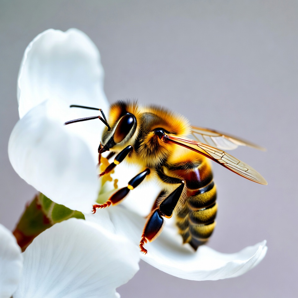 Honeybee Pollinating White Flower Honeybee Pollinating White Flower