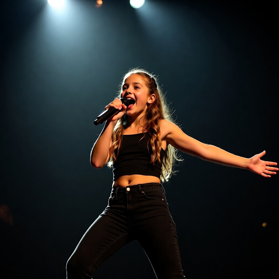 Young girl singing on stage Young girl singing on stage