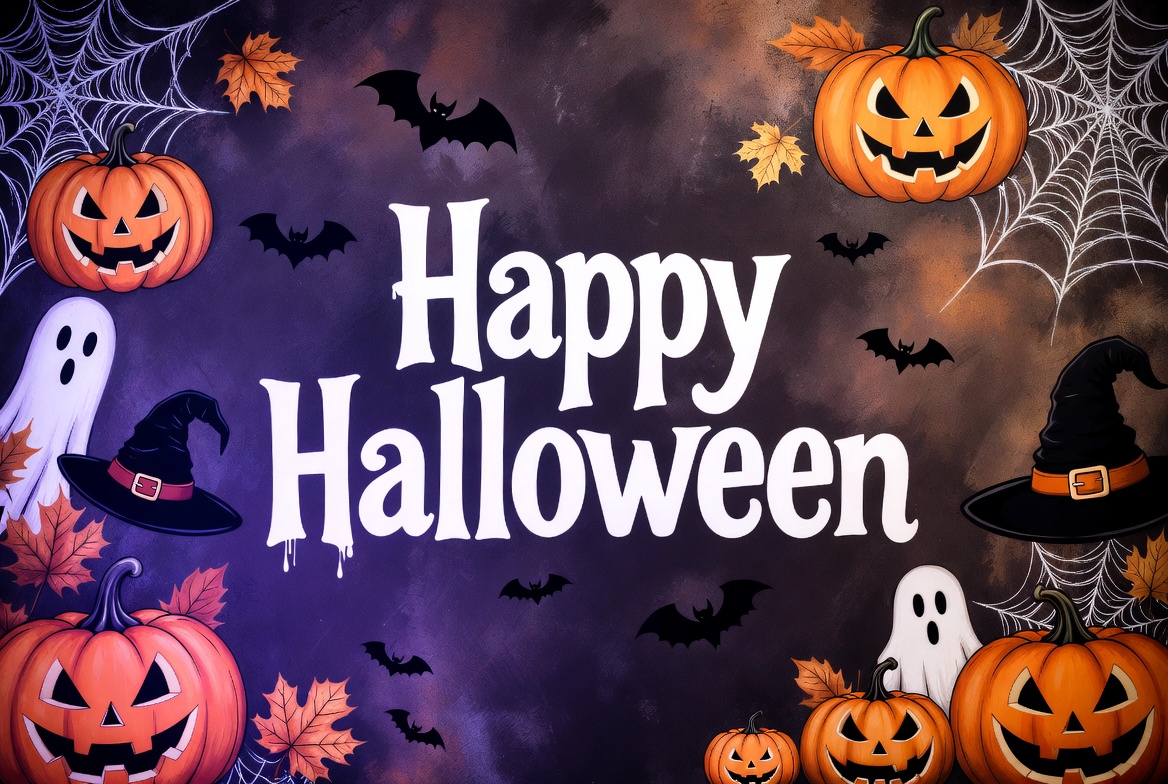 Happy Halloween Illustration with Pumpkins Happy Halloween Illustration with Pumpkins