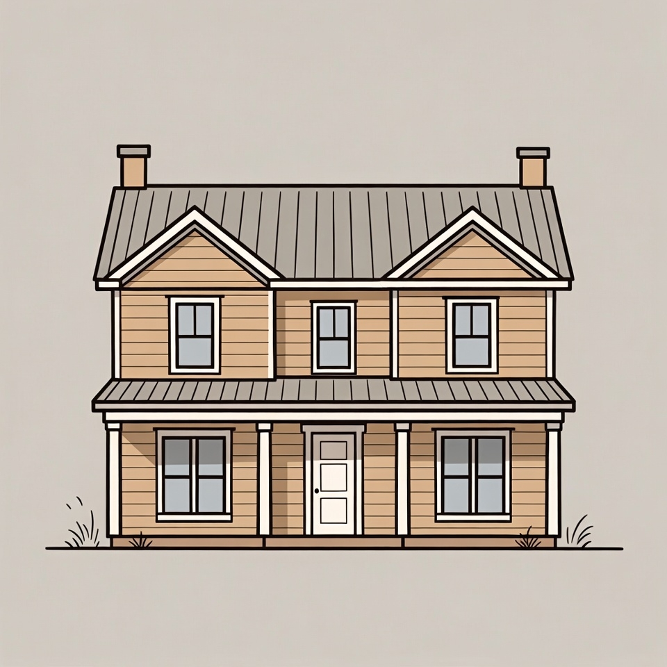 Illustrated Two-Story House with Porch Illustrated Two-Story House with Porch