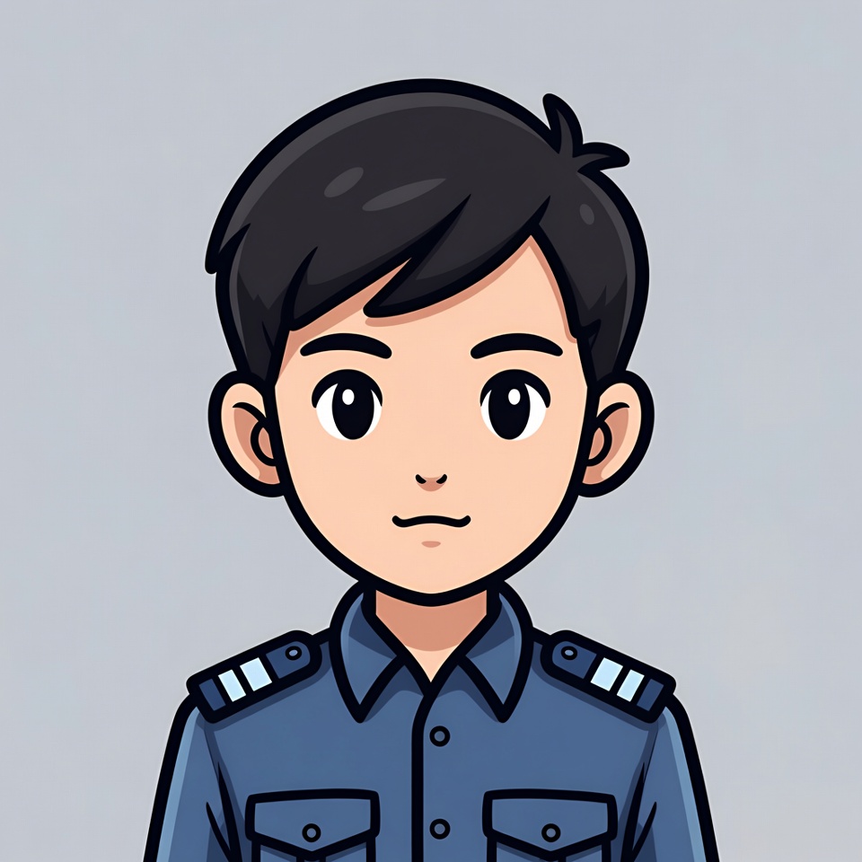 Cartoon Asian boy in police uniform Cartoon Asian boy in police uniform