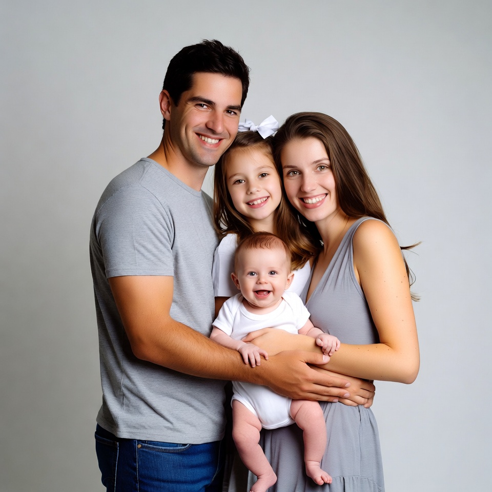 Smiling family with baby and toddler Smiling family with baby and toddler