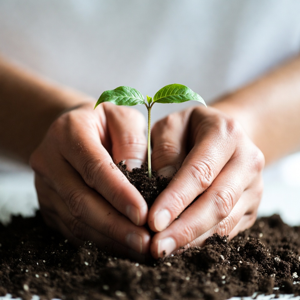 Hands Holding Young Green Sprout Hands Holding Young Green Sprout