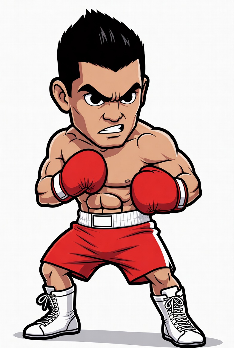 Chibi muscular boxer in fighting stance Chibi muscular boxer in fighting stance