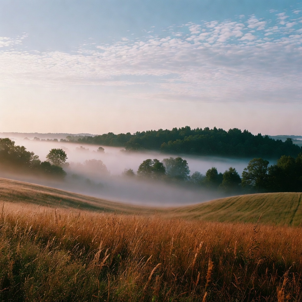 Foggy hills with golden grass Foggy hills with golden grass