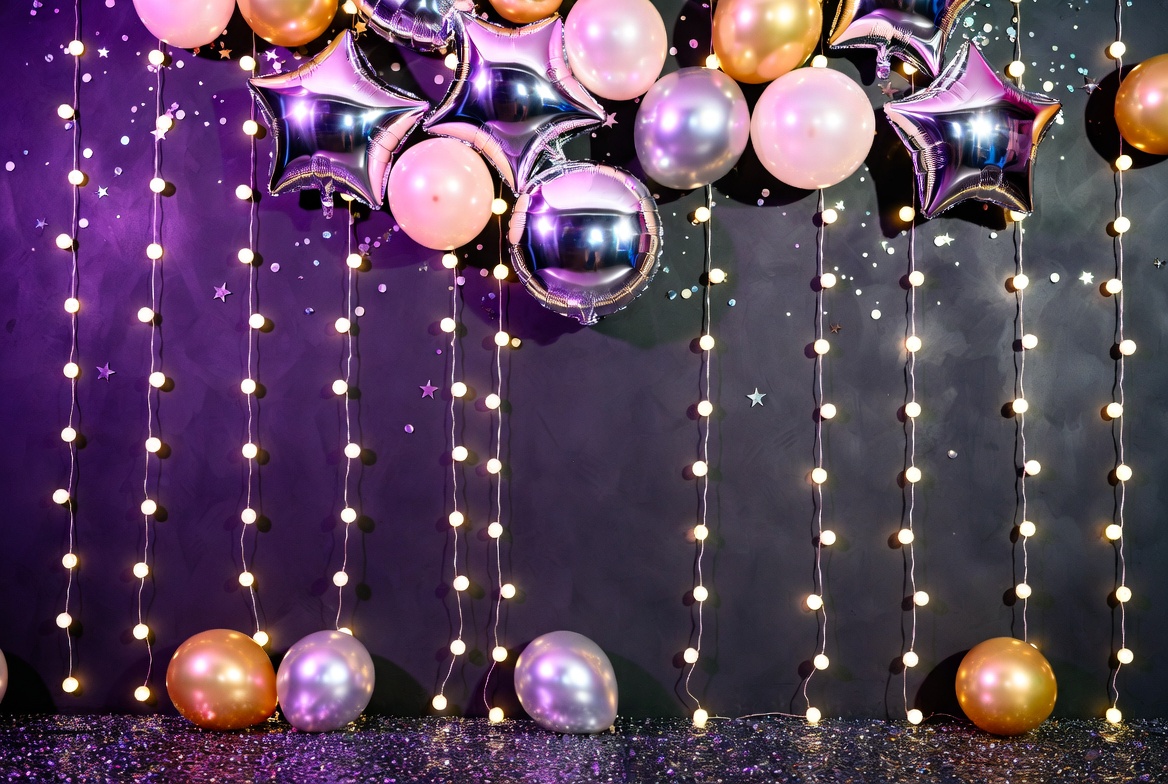 Purple Balloon Garland with Fairy Lights Purple Balloon Garland with Fairy Lights