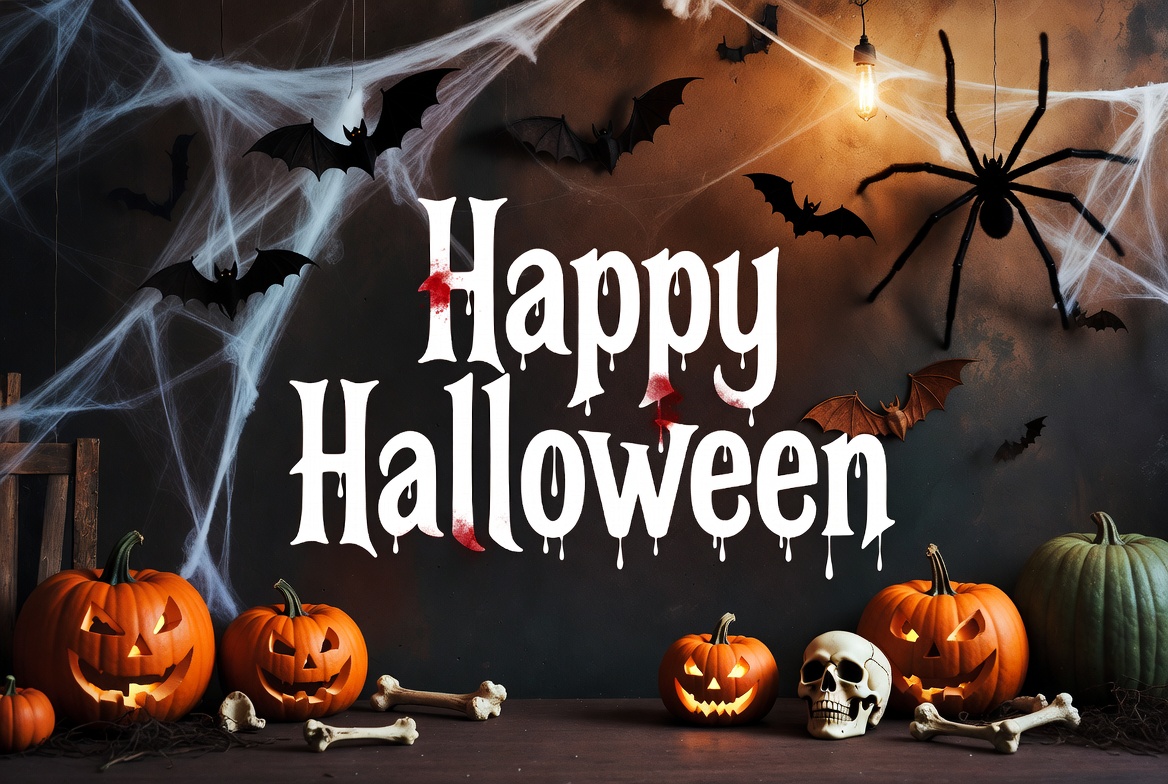 Happy Halloween with Pumpkins and Bats Happy Halloween with Pumpkins and Bats