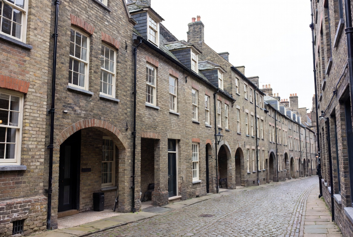 Cobblestone Street with Brick Row Houses Cobblestone Street with Brick Row Houses