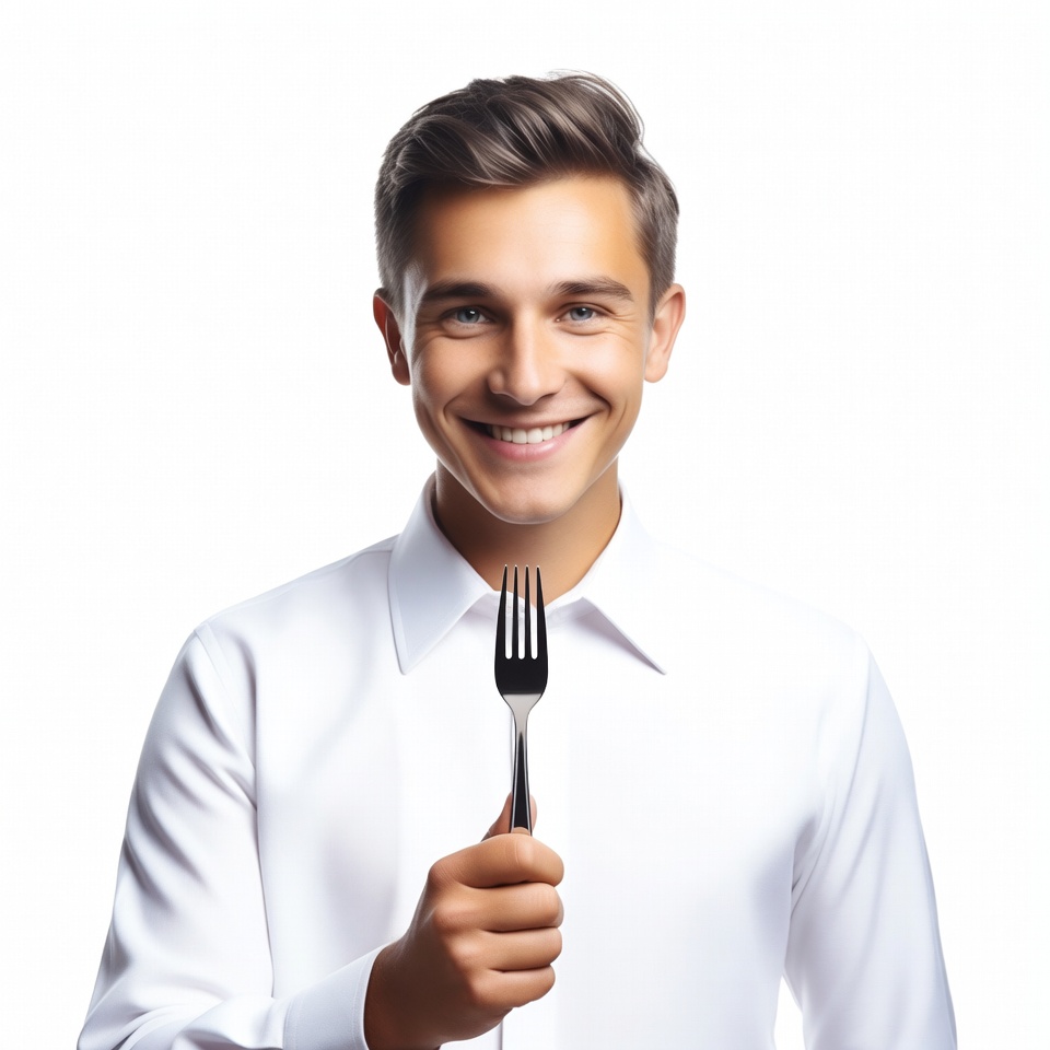 Man holding fork smiling Man holding fork smiling