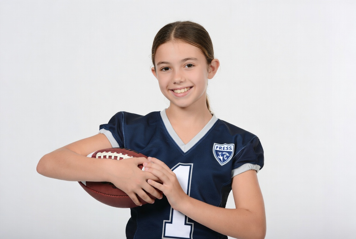 Girl holding football in jersey Girl holding football in jersey