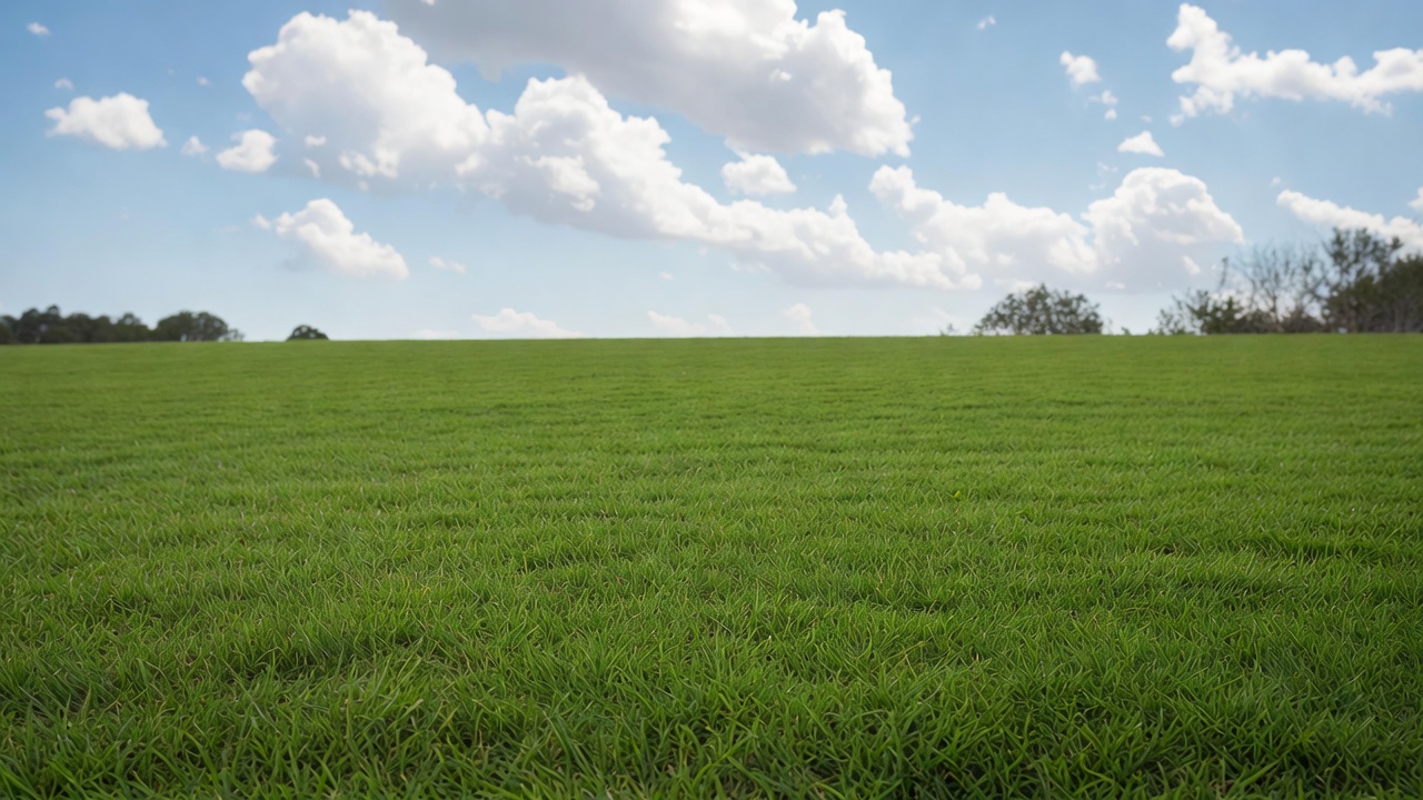 Vast green field under blue sky Vast green field under blue sky