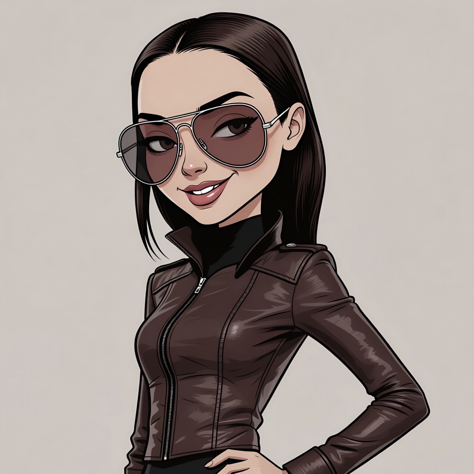 Woman in leather jacket and aviator sunglasses Woman in leather jacket and aviator sunglasses