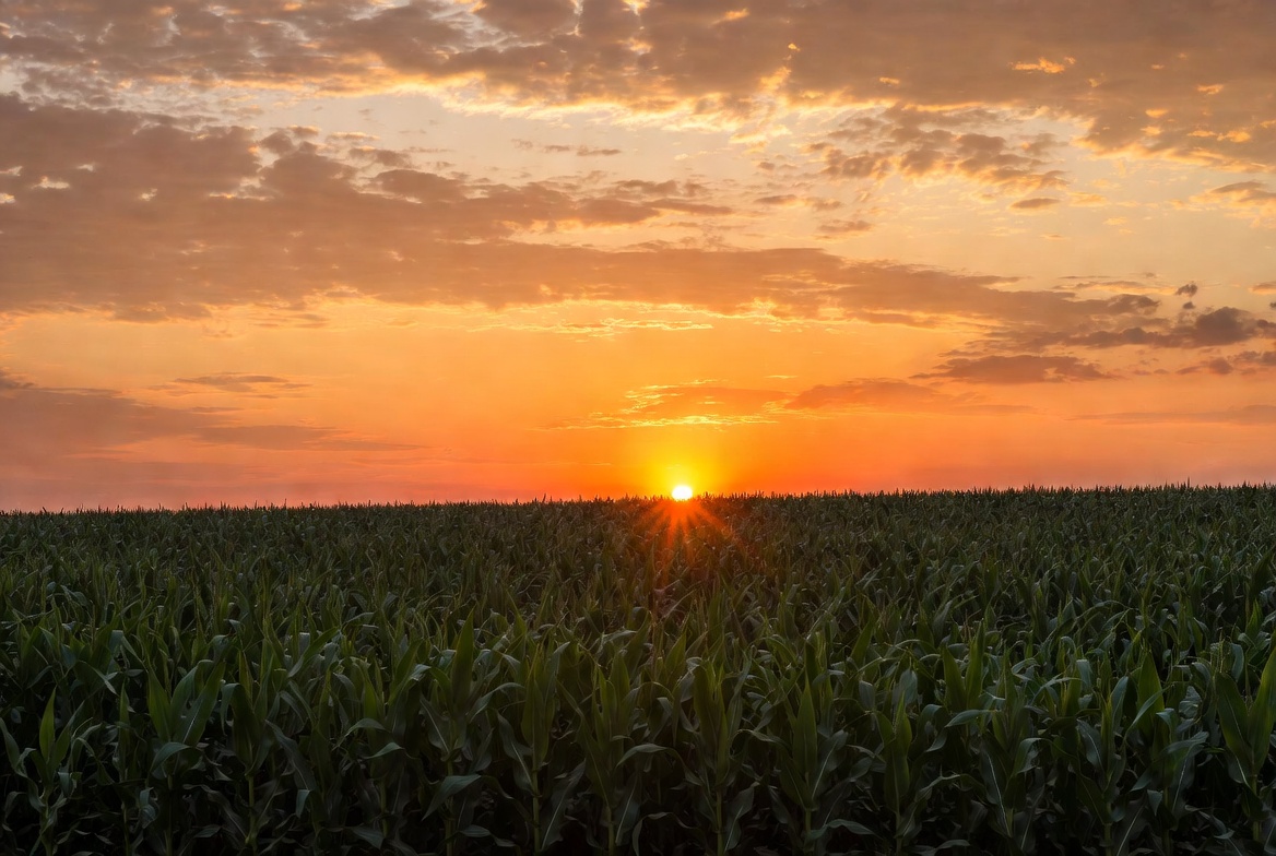 Sunset over cornfield Sunset over cornfield