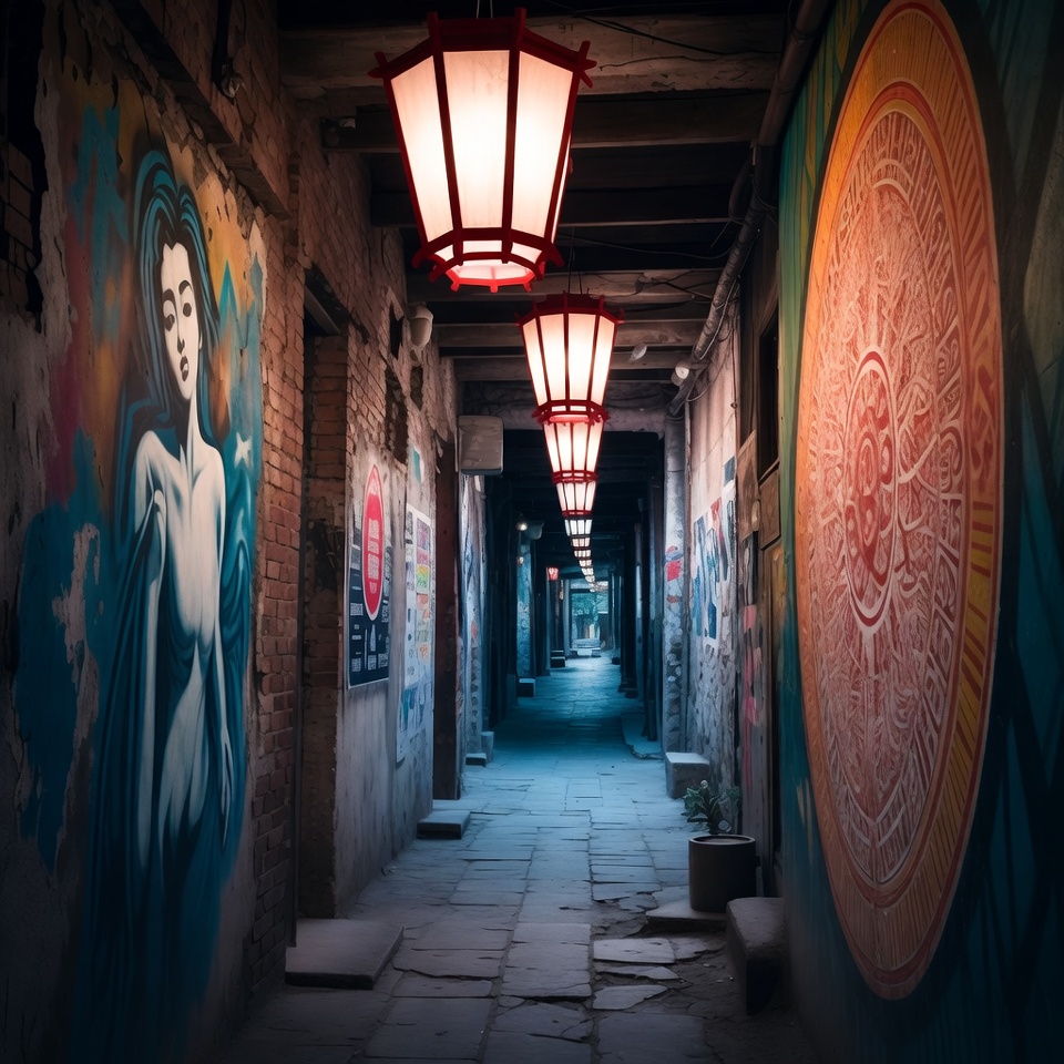 Graffiti Alley with Lanterns and Murals Graffiti Alley with Lanterns and Murals