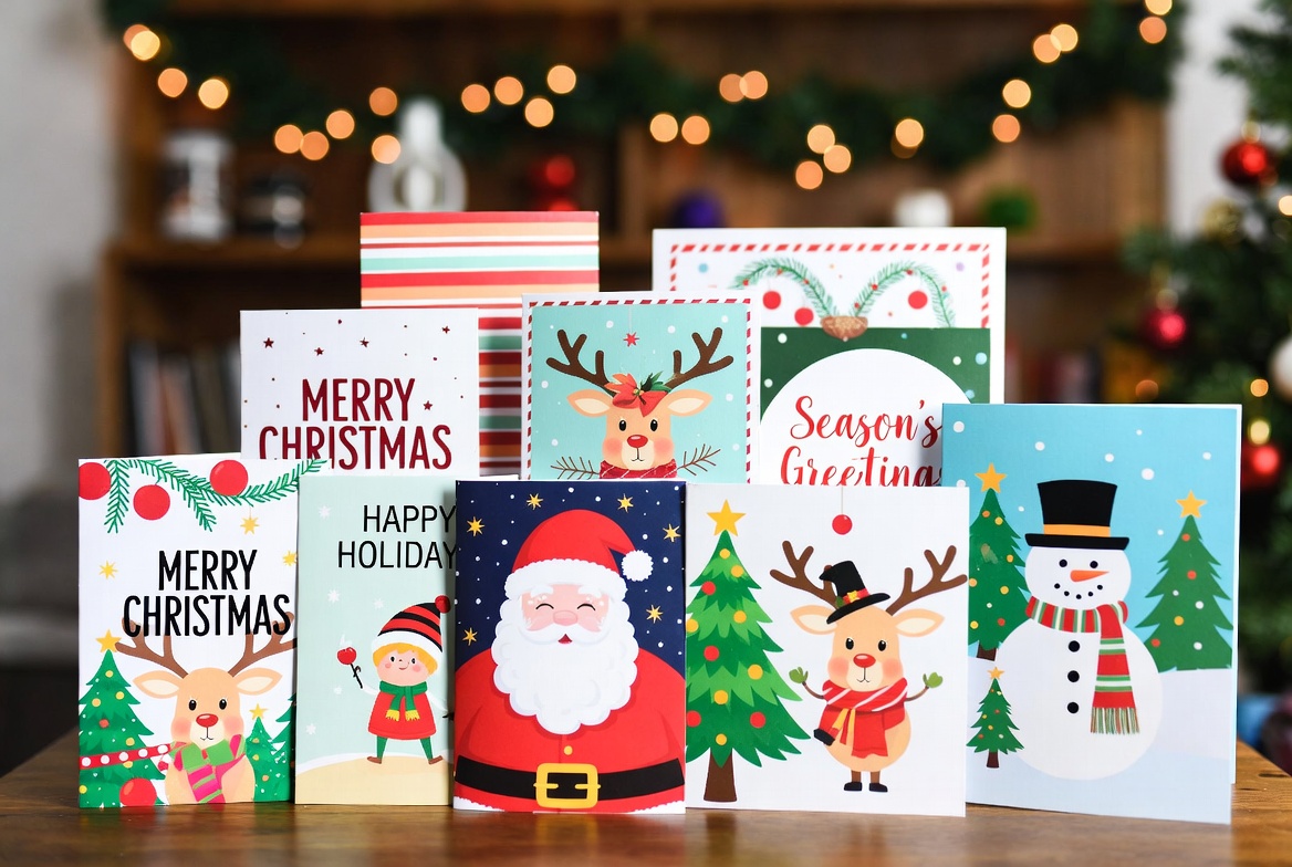 Christmas Greeting Cards with Santa Reindeer Christmas Greeting Cards with Santa Reindeer