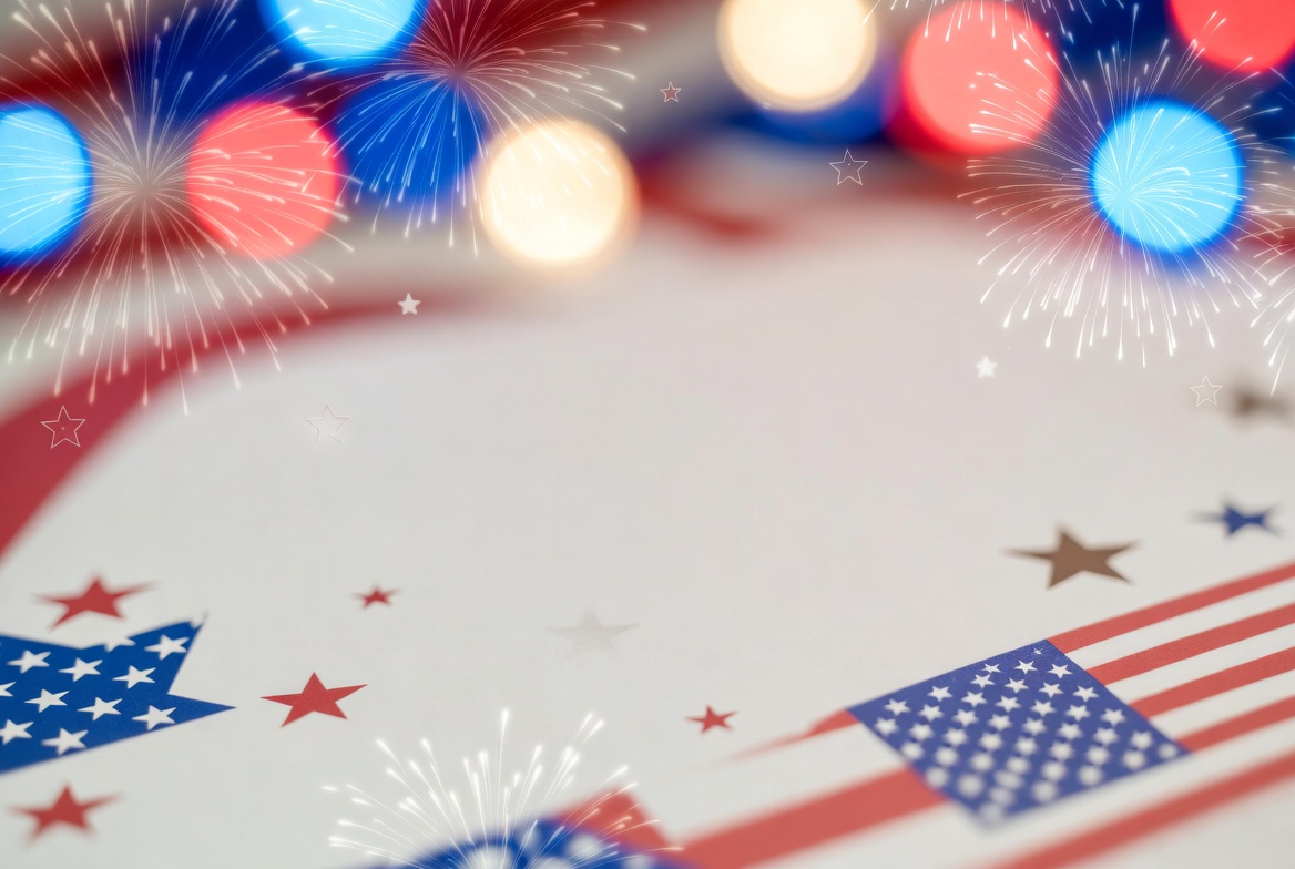 Patriotic Fireworks and American Flag Background Patriotic Fireworks and American Flag Background