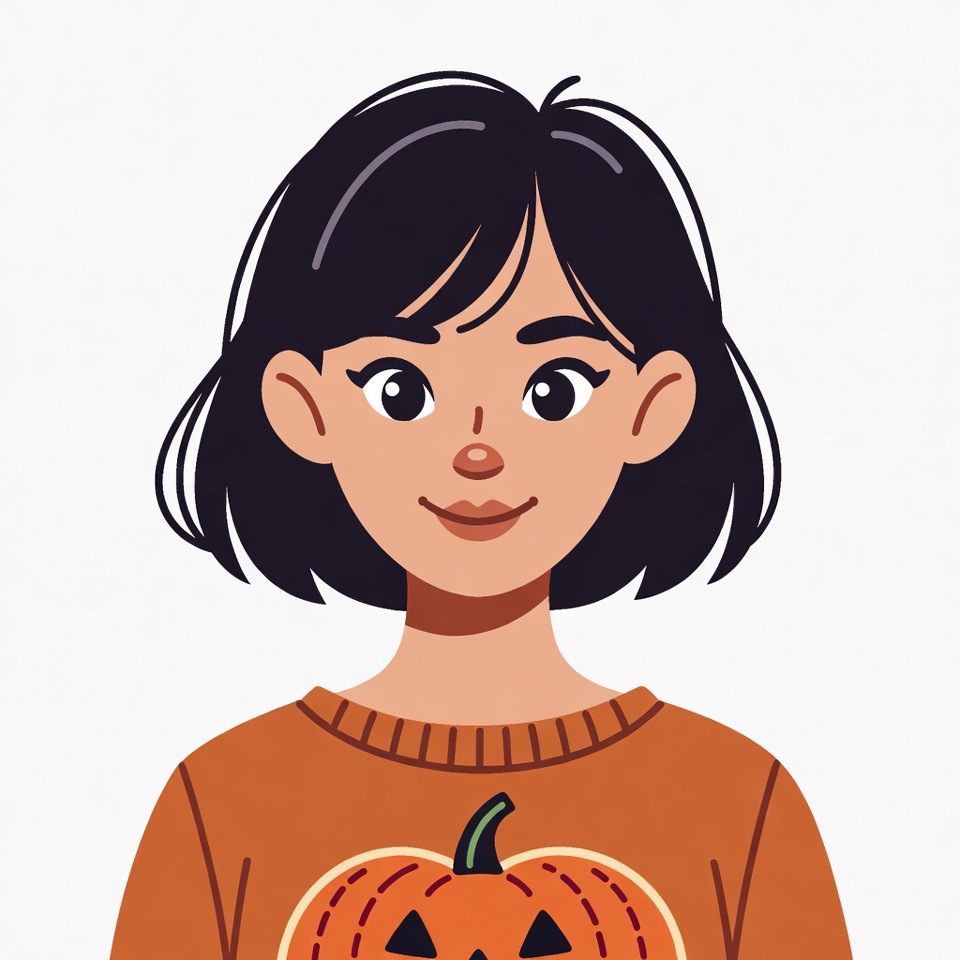 Asian woman in pumpkin sweater Asian woman in pumpkin sweater