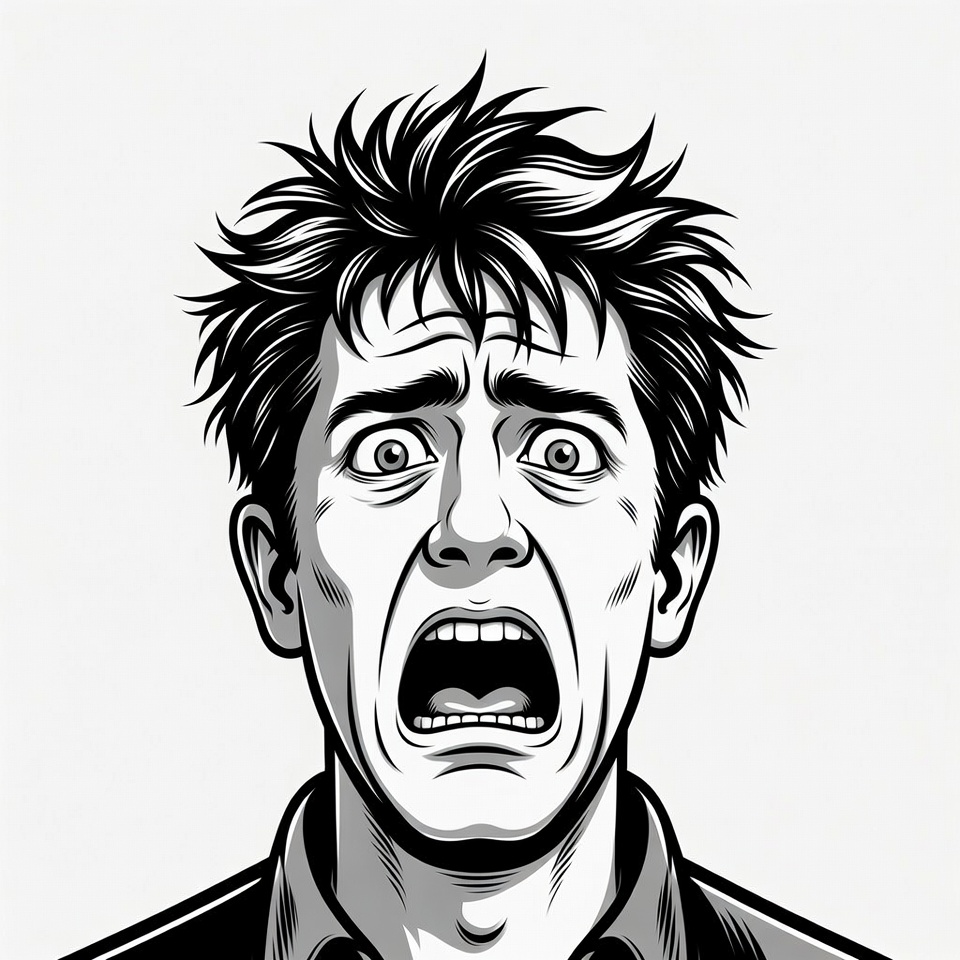 Man screaming with wide eyes Man screaming with wide eyes