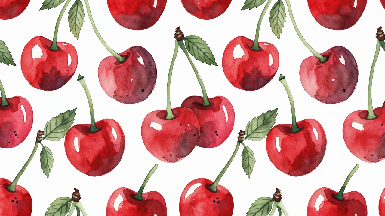 Watercolor Cherry Pattern Illustration Watercolor Cherry Pattern Illustration