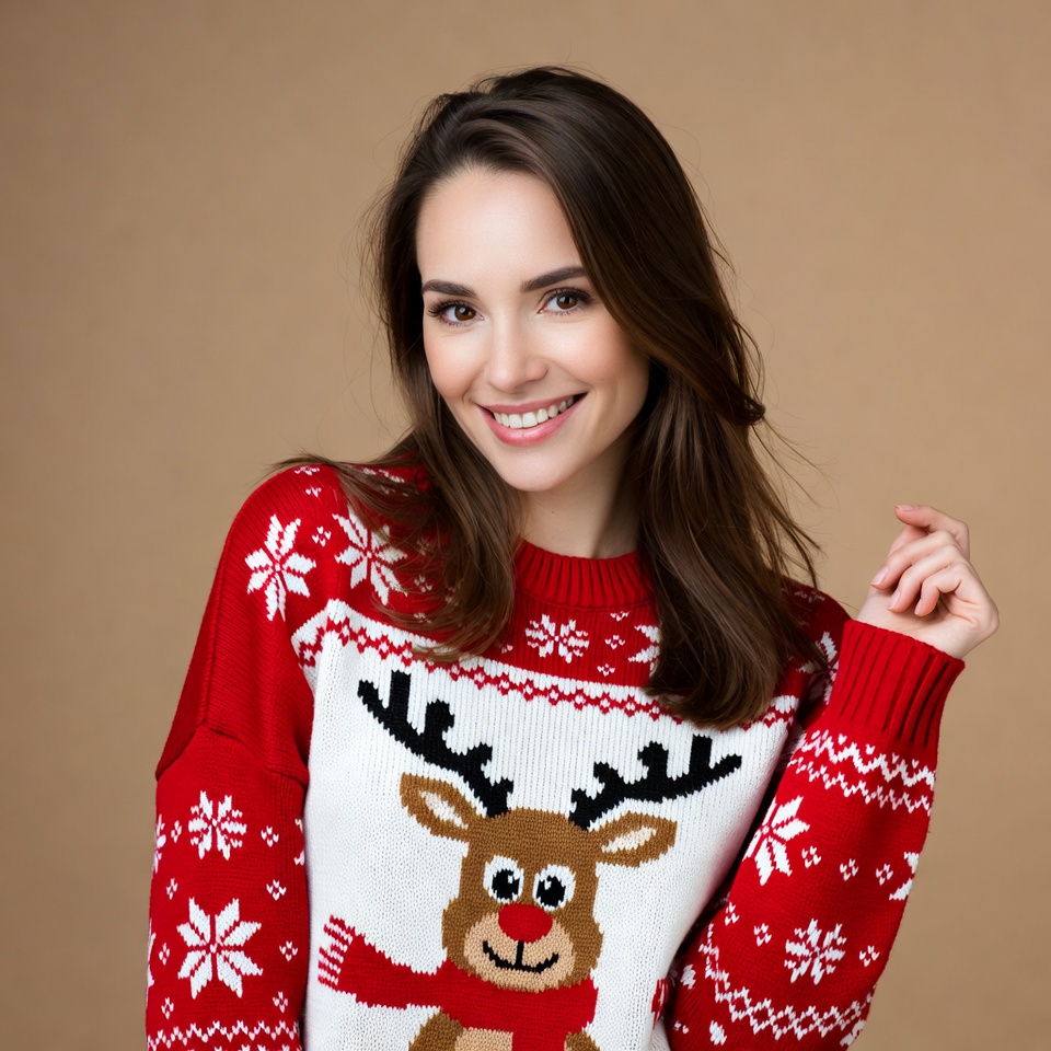 Woman in reindeer Christmas sweater Woman in reindeer Christmas sweater