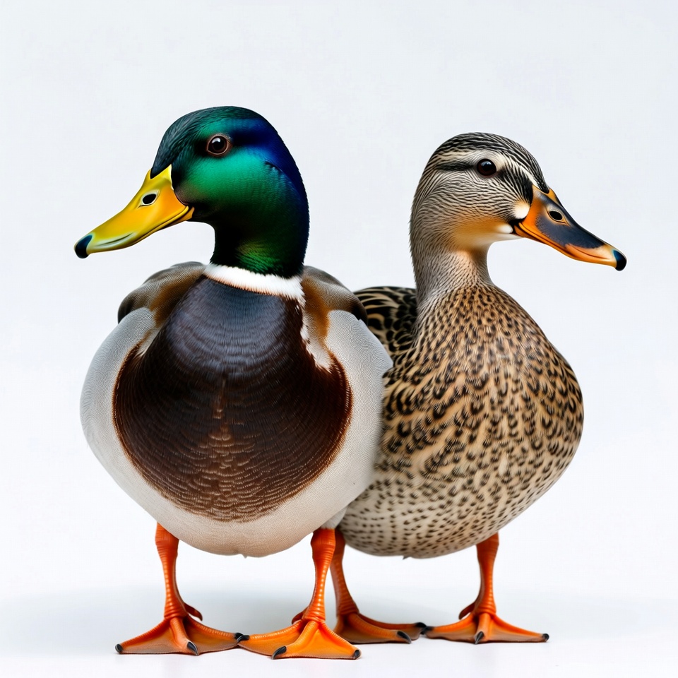 Male and female mallard ducks standing Male and female mallard ducks standing
