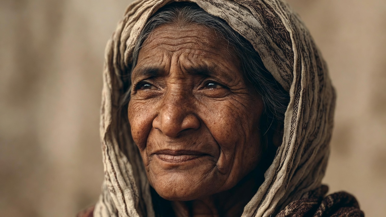 Elderly Indian woman in headscarf Elderly Indian woman in headscarf