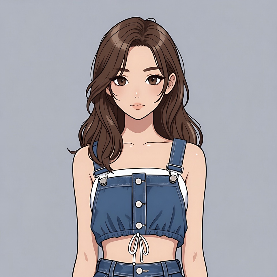 Anime girl in denim overalls Anime girl in denim overalls