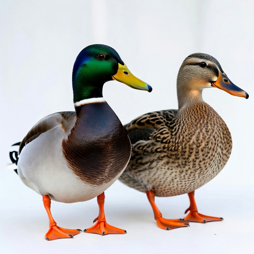 Male and female mallard ducks standing Male and female mallard ducks standing