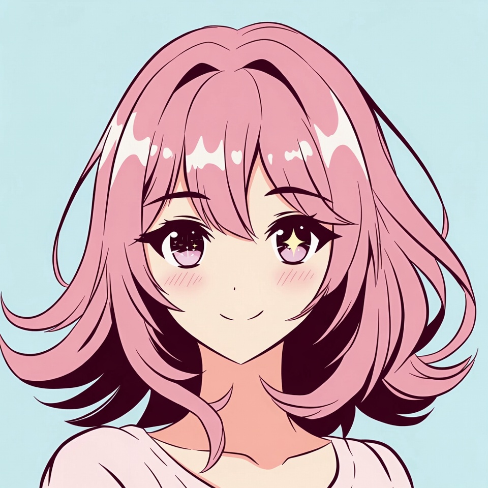 Anime girl with pink hair smiling Anime girl with pink hair smiling
