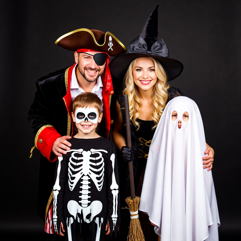 Family in Halloween costumes Family in Halloween costumes