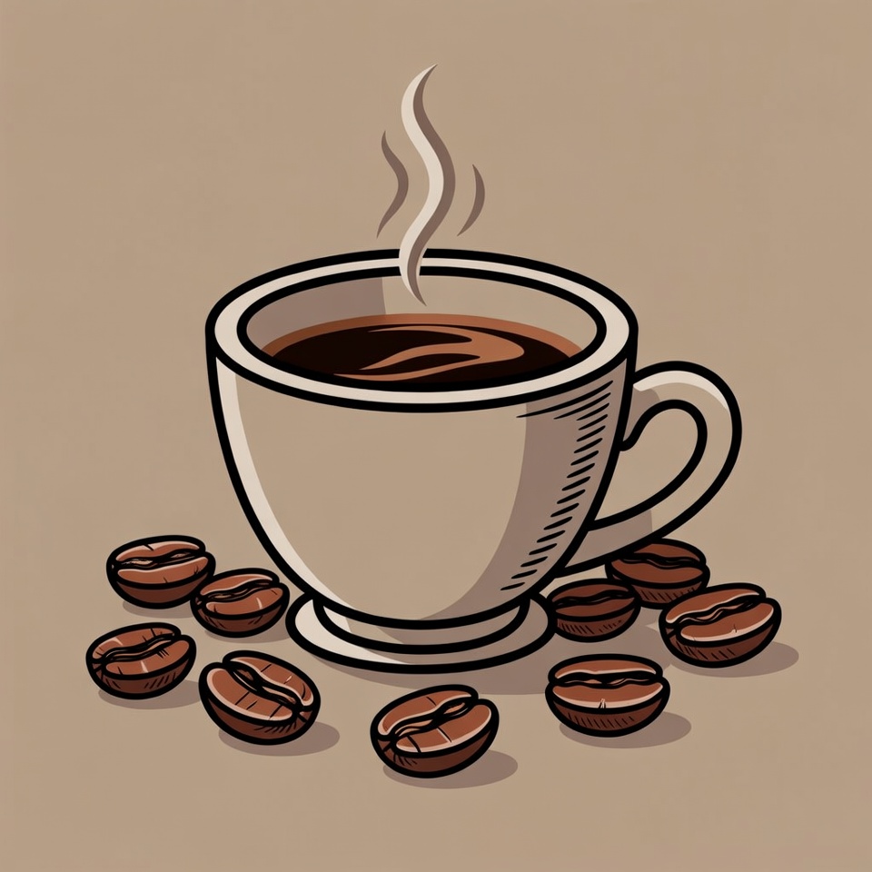 Steaming Coffee Cup with Beans Steaming Coffee Cup with Beans