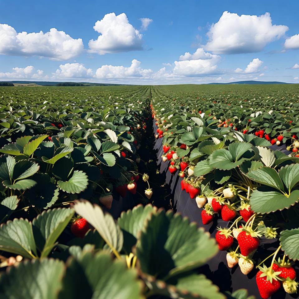 Strawberry Field with Red Berries Strawberry Field with Red Berries