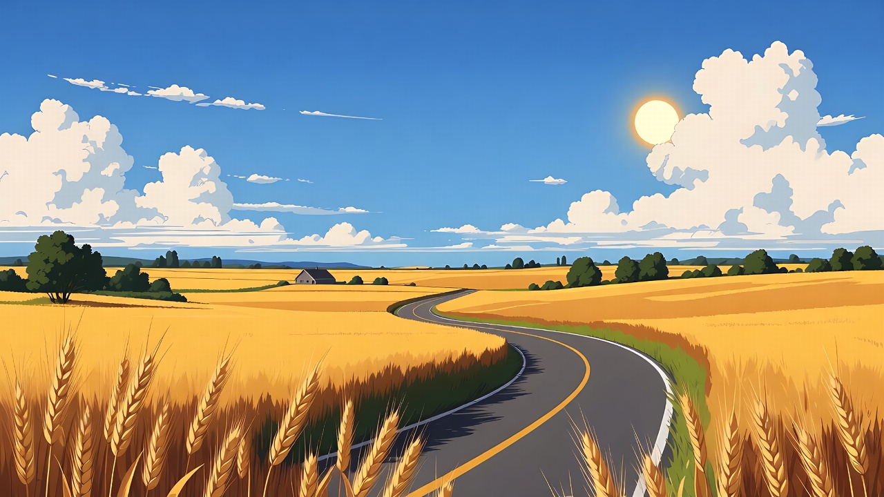 Winding road through golden wheat fields Winding road through golden wheat fields