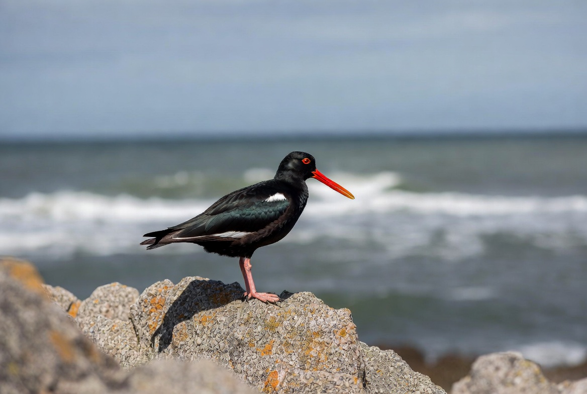 Black Oystercatcher on rocky shore Black Oystercatcher on rocky shore