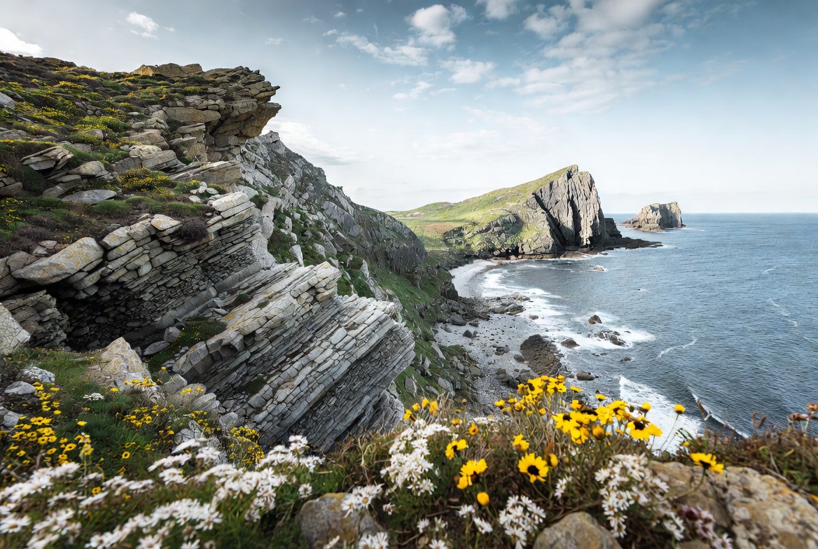 Cliffside Coastal Landscape with Wildflowers Cliffside Coastal Landscape with Wildflowers