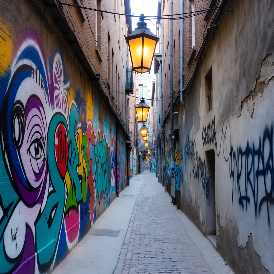Colorful Graffiti Alley with Lanterns Colorful Graffiti Alley with Lanterns