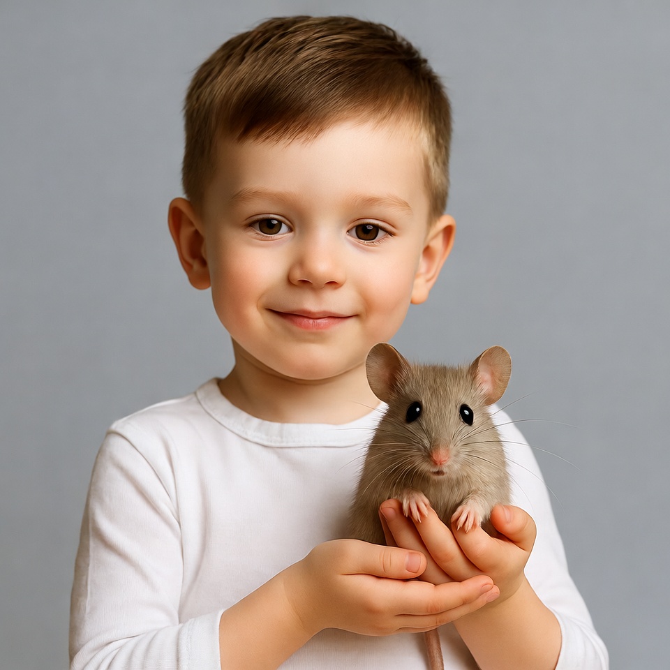 Boy holding cute mouse Boy holding cute mouse