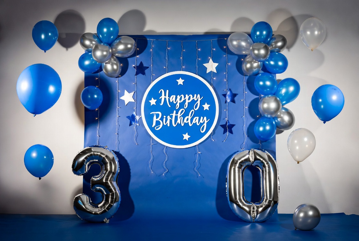 30th Happy Birthday Blue Balloon Backdrop 30th Happy Birthday Blue Balloon Backdrop