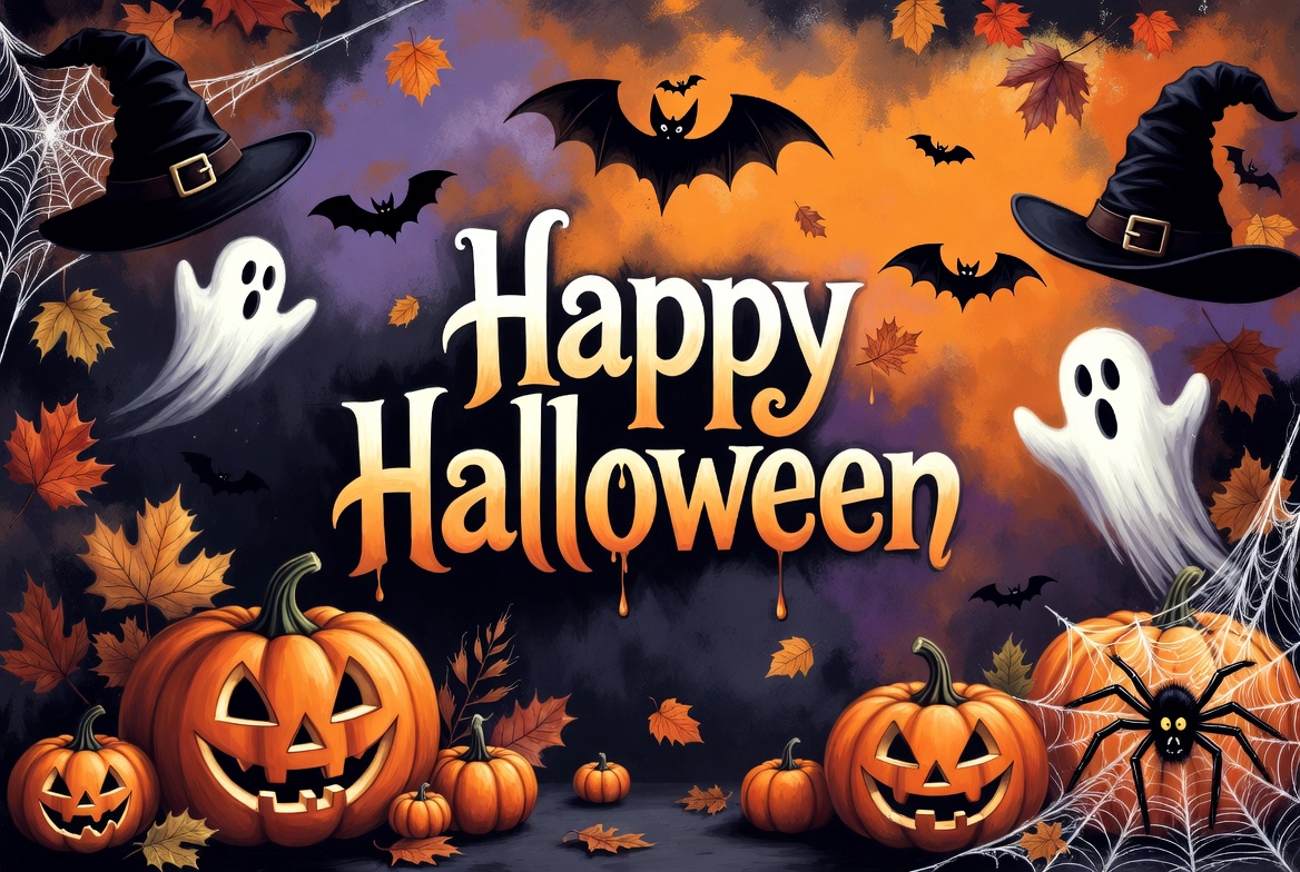 Happy Halloween with Pumpkins and Ghosts Happy Halloween with Pumpkins and Ghosts