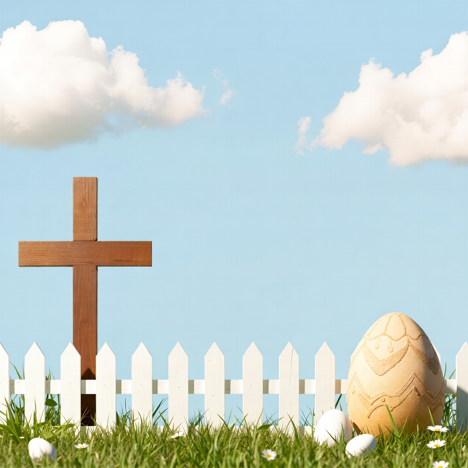 Easter Cross with Eggs and Fence Easter Cross with Eggs and Fence