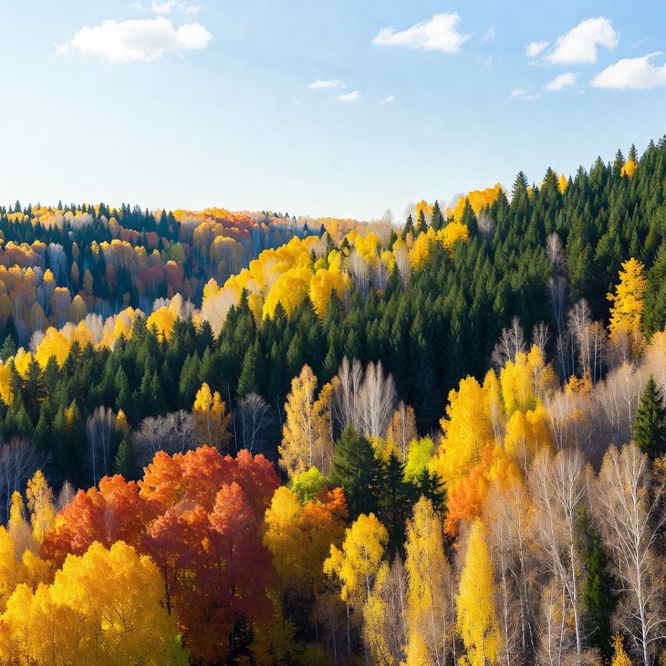 Autumn Forest Hills with Colorful Trees Autumn Forest Hills with Colorful Trees