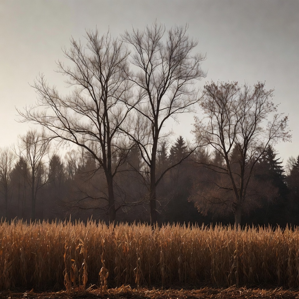 Bare Trees Over Corn Field Bare Trees Over Corn Field