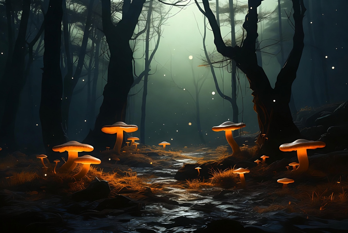 Glowing Mushrooms in Enchanted Forest Glowing Mushrooms in Enchanted Forest