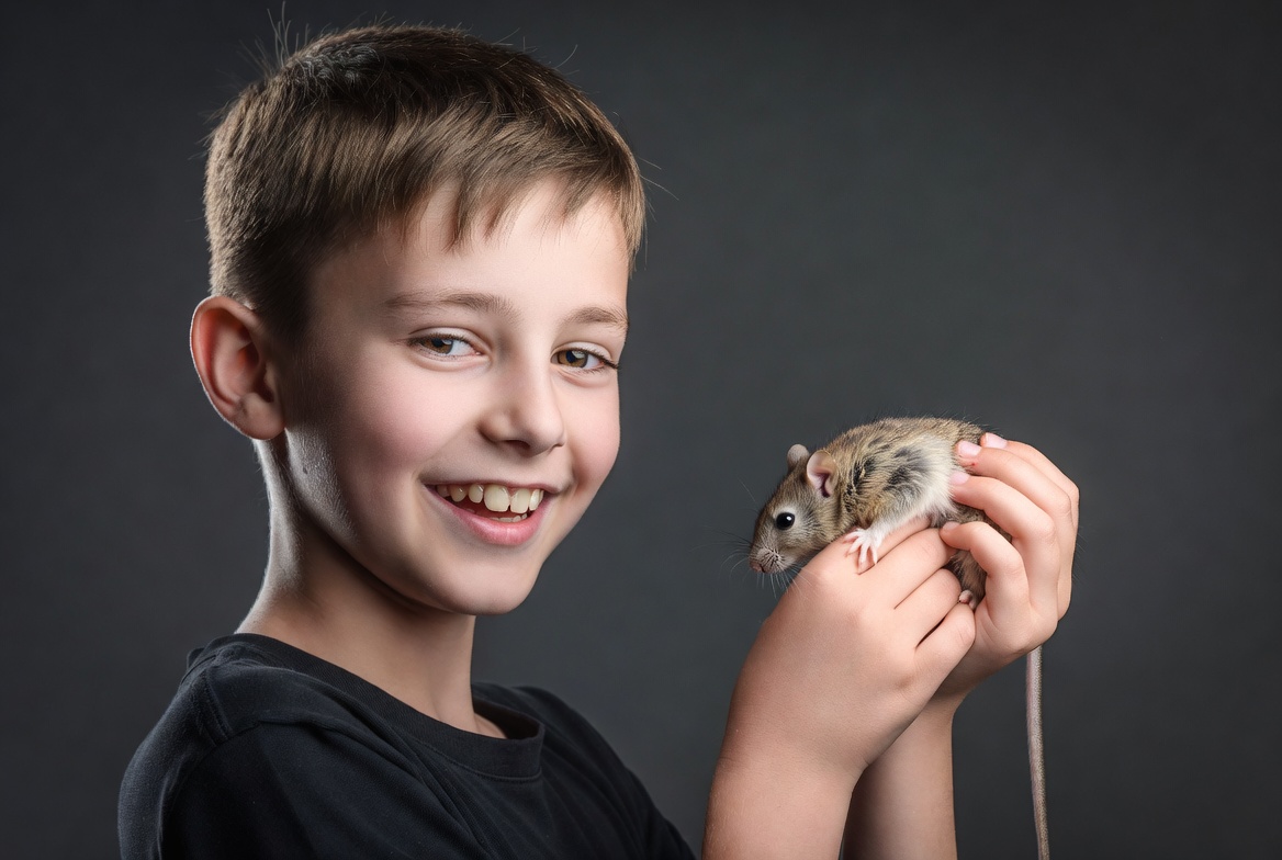 Boy holding gerbil Boy holding gerbil