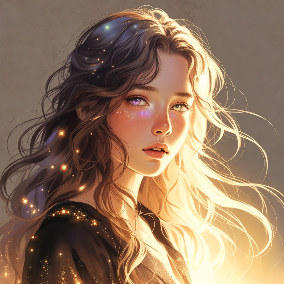 Beautiful anime girl with sparkling hair Beautiful anime girl with sparkling hair