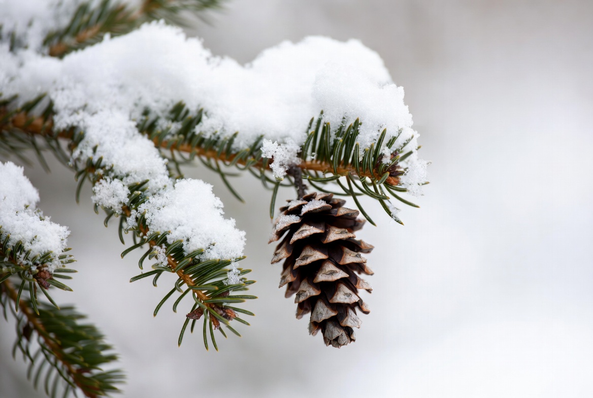 Pine Cone on Snowy Branches Pine Cone on Snowy Branches