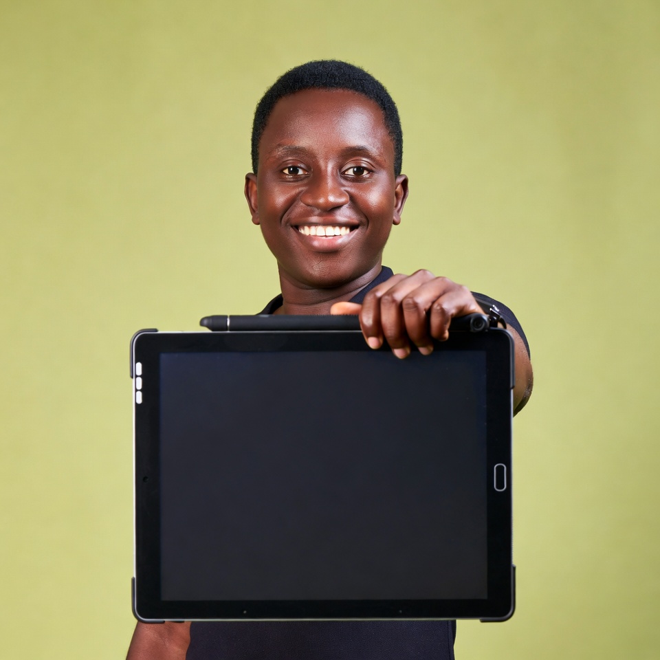 African man holding blank tablet African man holding blank tablet
