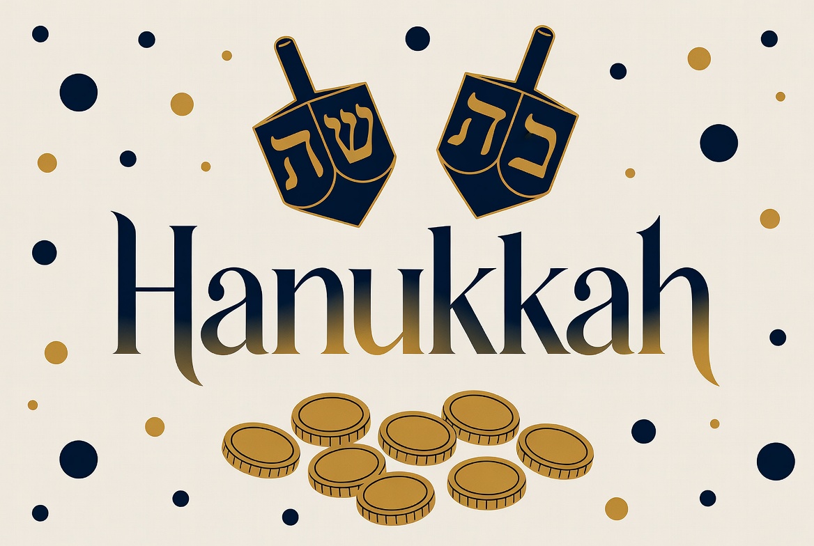 Hanukkah Dreidels and Gold Coins Hanukkah Dreidels and Gold Coins